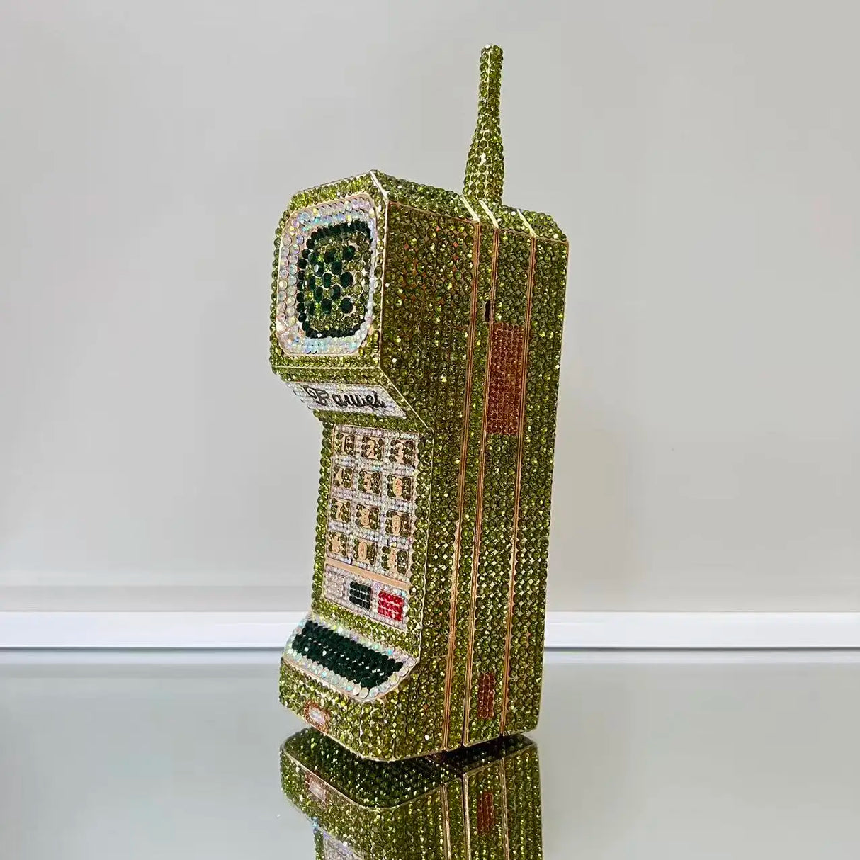 Green Cellphone Shaped Women Crystal Evening Clutch Bag