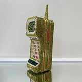 Green Cellphone Shaped Women Crystal Evening Clutch Bag