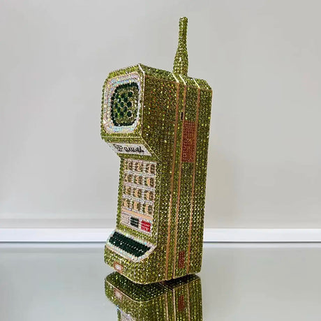 Green Cellphone Shaped Women Crystal Evening Clutch Bag