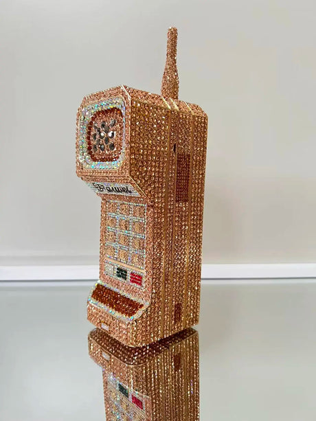 Orange Cellphone Shaped Women Crystal Evening Clutch Bag