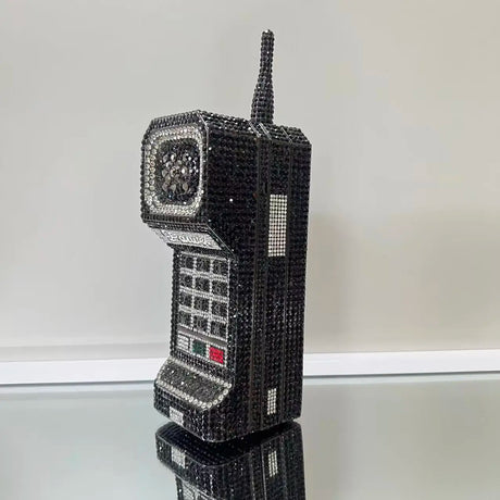 Black Cellphone Shaped Women Crystal Evening Clutch Bag