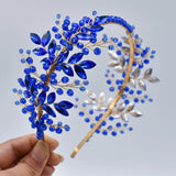 Blue Champagne Crystal Bridal Bride Tiara Pearl Party Headpiece
