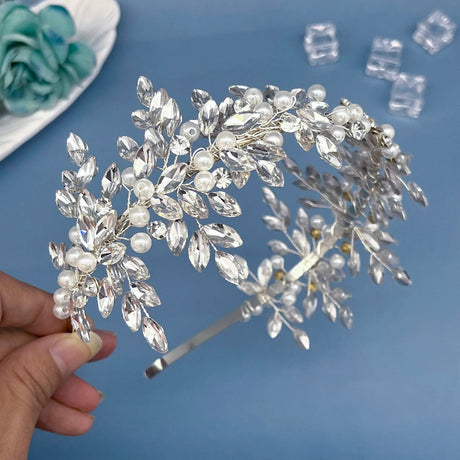 Silver Champagne Crystal Bridal Bride Tiara Pearl Party Headpiece