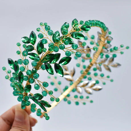 Green Champagne Crystal Bridal Bride Tiara Pearl Party Headpiece