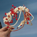 Red Champagne Crystal Bridal Bride Tiara Pearl Party Headpiece