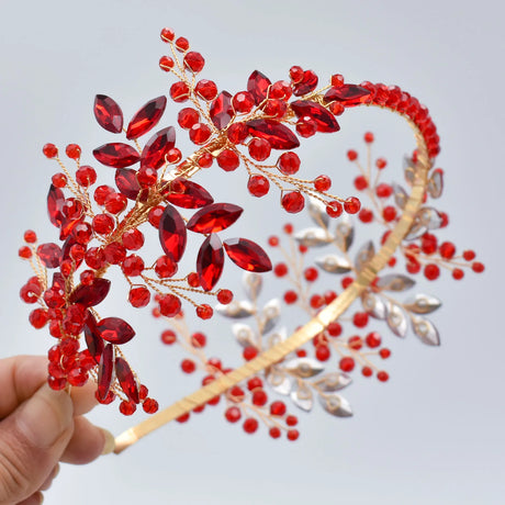 red Champagne Crystal Bridal Bride Tiara Pearl Party Headpiece
