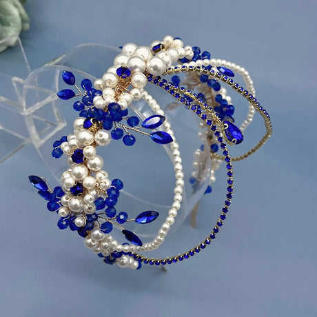 Blue Champagne Crystal Bridal Bride Tiara Pearl Party Headpiece