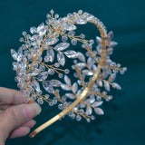 Transparent white Champagne Crystal Bridal Bride Tiara Pearl Party Headpiece