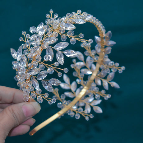Transparent white Champagne Crystal Bridal Bride Tiara Pearl Party Headpiece