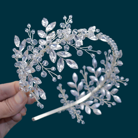 White Champagne Crystal Bridal Bride Tiara Pearl Party Headpiece
