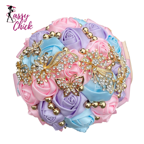 Champagne Wedding Holding Flowers Bouquet Sassy Chick Logo