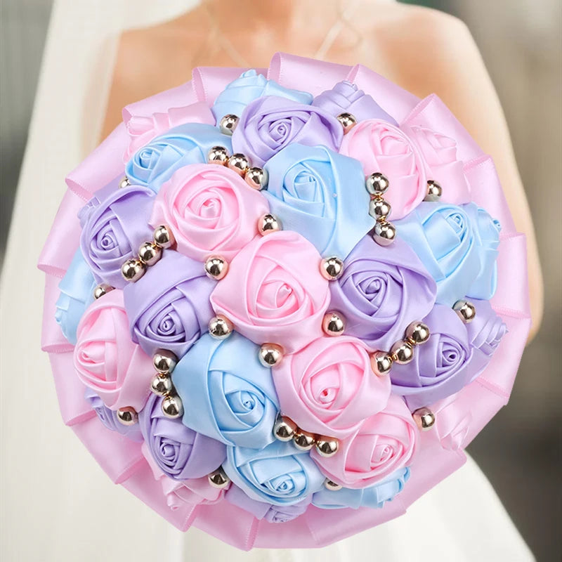 Pink Blue Purple Champagne Wedding Holding Flowers Bouquet