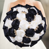 White Black Champagne Wedding Holding Flowers Bouquet