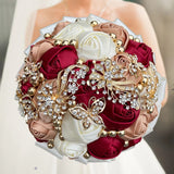 Red Champagne Wedding Holding Flowers Bouquet