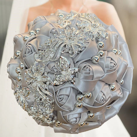 Gray Champagne Wedding Holding Flowers Bouquet