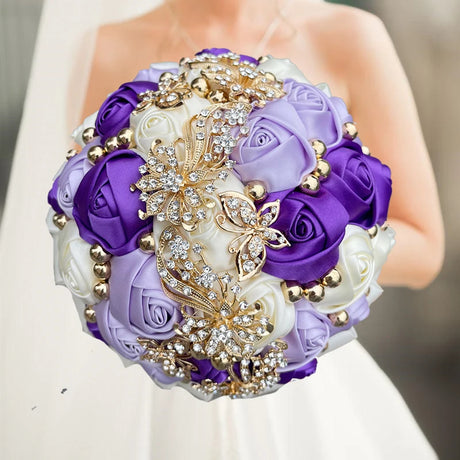 Purple Champagne Wedding Holding Flowers Bouquet