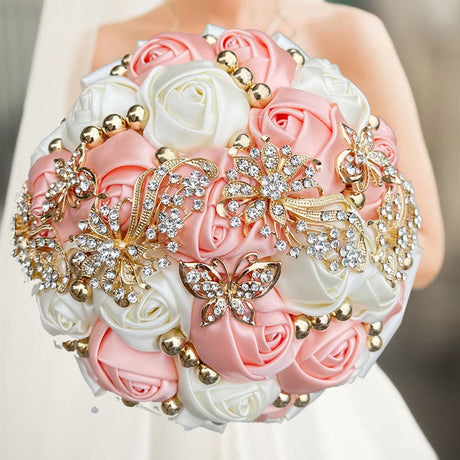 Pink Champagne Wedding Holding Flowers Bouquet