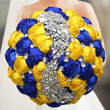 Yellow Blue Champagne Wedding Holding Flowers Bouquet