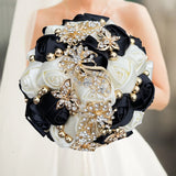 White Black Champagne Wedding Holding Flowers Bouquet