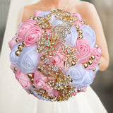 White Pink Champagne Wedding Holding Flowers Bouquet