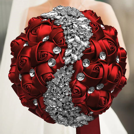 Red Champagne Wedding Holding Flowers Bouquet