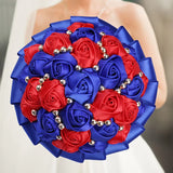 Blue Red Champagne Wedding Holding Flowers Bouquet