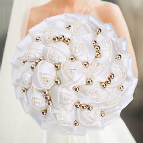 White Champagne Wedding Holding Flowers Bouquet