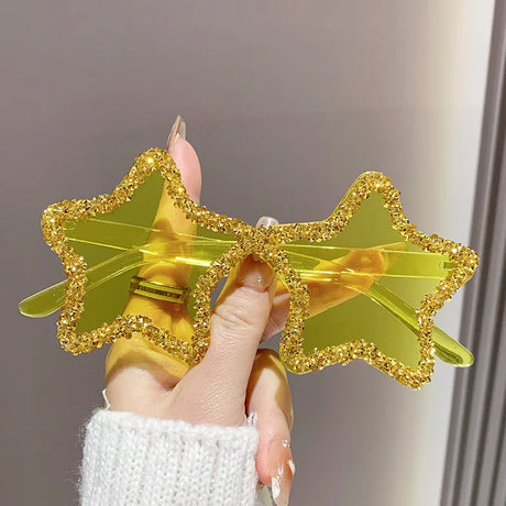 Yellow Chic Stars Rhinestone Shiny Sunglasses