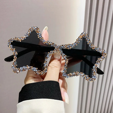 Black Chic Stars Rhinestone Shiny Sunglasses