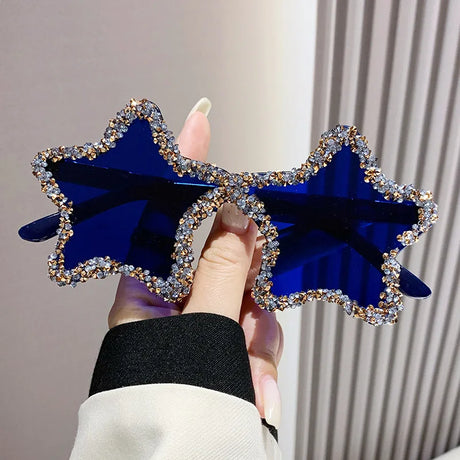 Blue Chic Stars Rhinestone Shiny Sunglasses