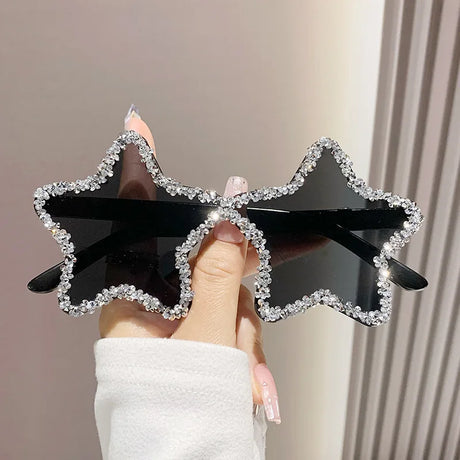 Black Chic Stars Rhinestone Shiny Sunglasses