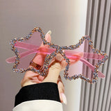 Pink Chic Stars Rhinestone Shiny Sunglasses