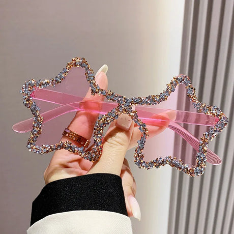 Pink Chic Stars Rhinestone Shiny Sunglasses