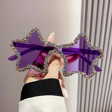Purple Chic Stars Rhinestone Shiny Sunglasses