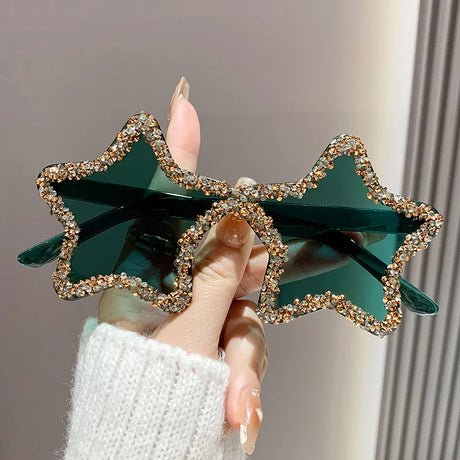 Green Chic Stars Rhinestone Shiny Sunglasses