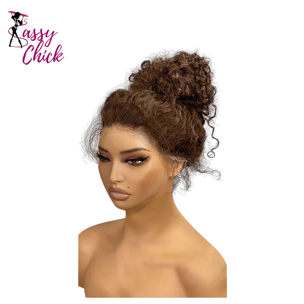 Chocolate Brown 30 Inch Deep Wave Lace Front Wig Human Hair Sassy Chick Logo