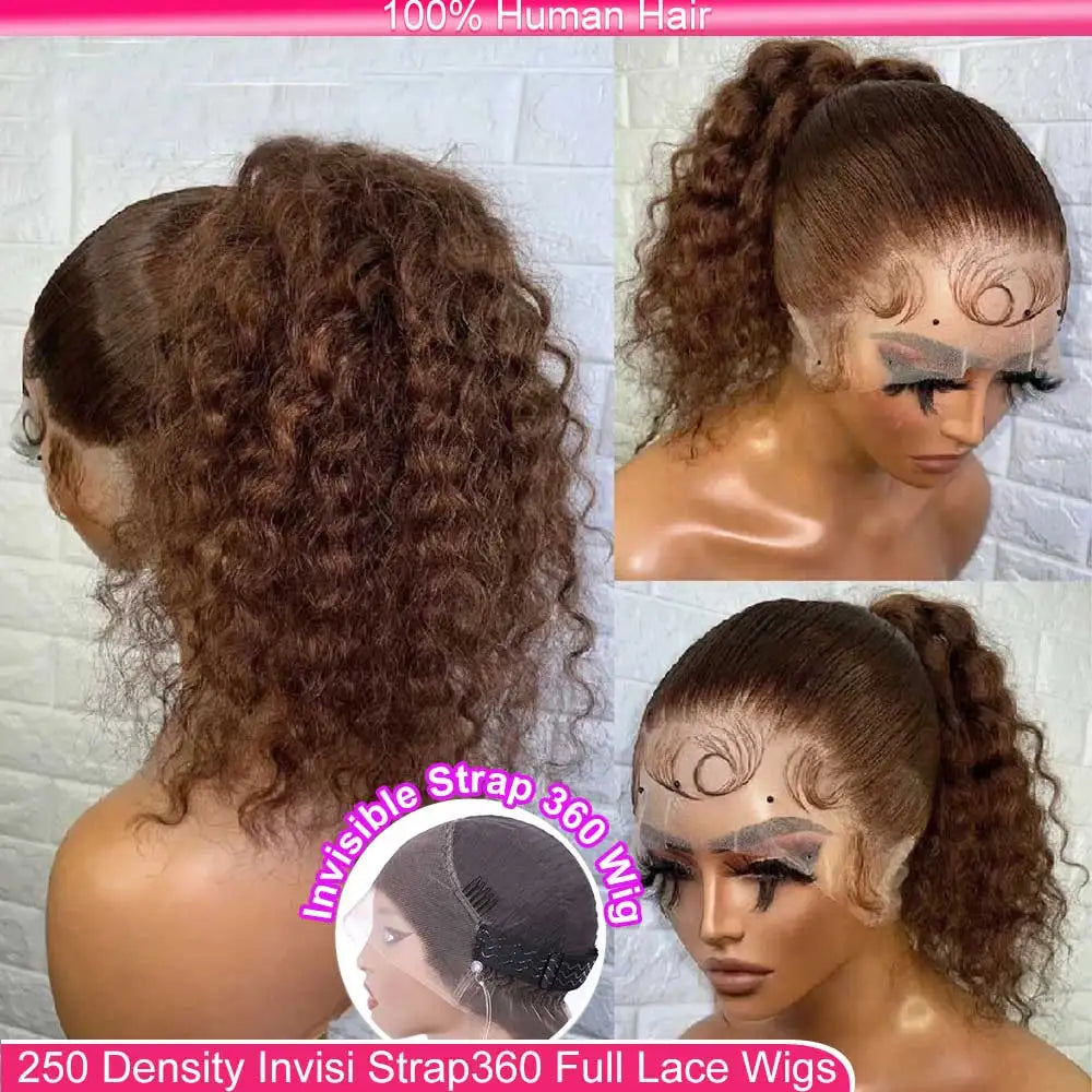 Chocolate Brown 30 Inch Deep Wave Lace Front Wig Human Hair