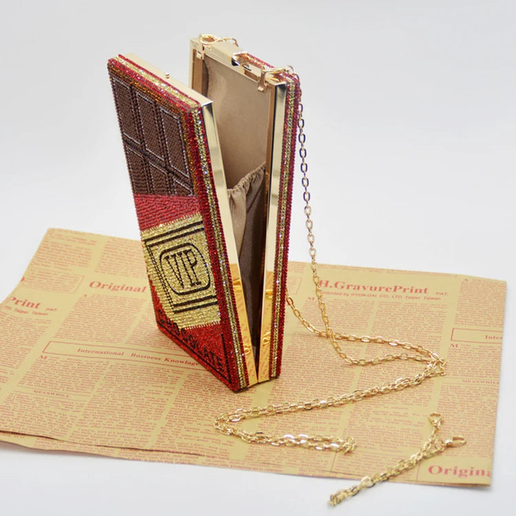 Compartment of Chocolate Red Diamonds Clutch Bags