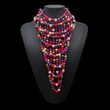 Multi Color Choker Bohemian Wooden Bead Multilayer Necklace