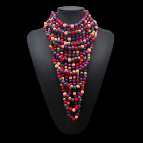 Multi Color Choker Bohemian Wooden Bead Multilayer Necklace