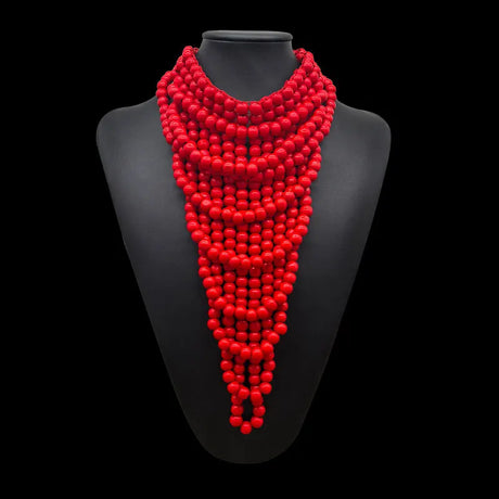 Red Choker Bohemian Wooden Bead Multilayer Necklace