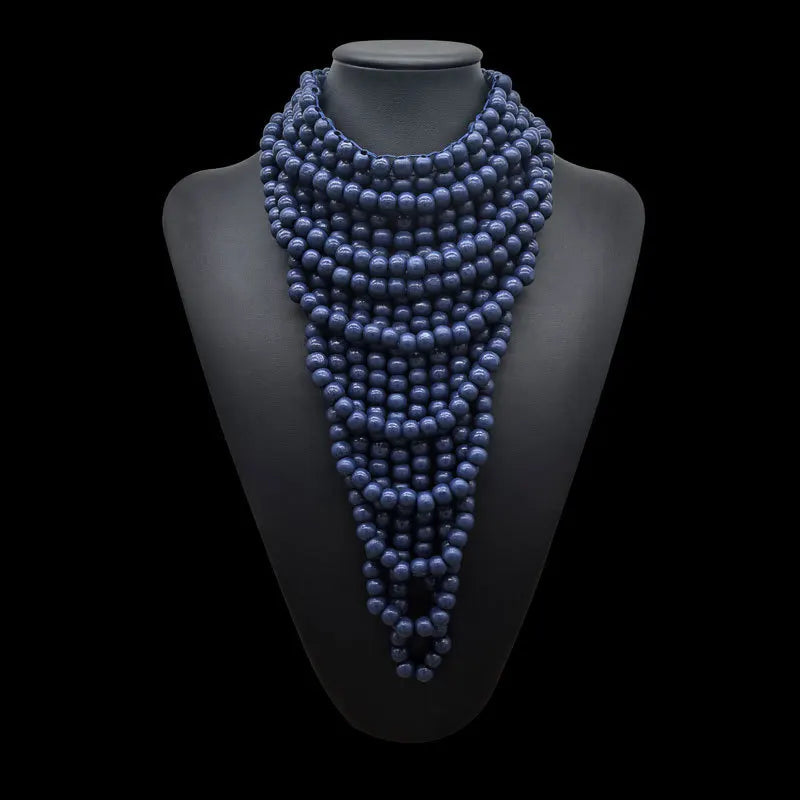 Gray Choker Bohemian Wooden Bead Multilayer Necklace