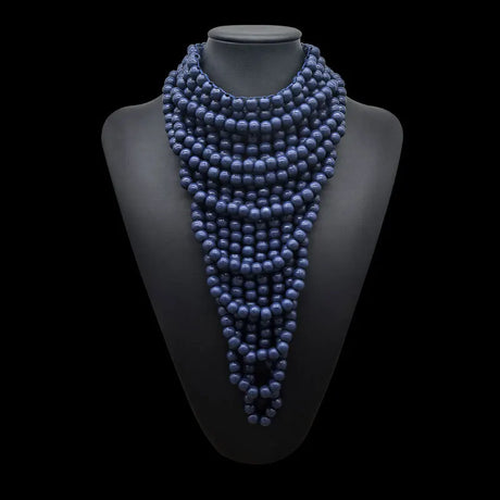 Gray Choker Bohemian Wooden Bead Multilayer Necklace