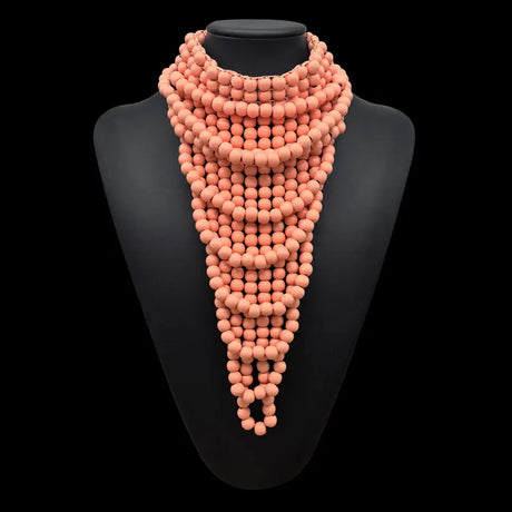 Pink Choker Bohemian Wooden Bead Multilayer Necklace
