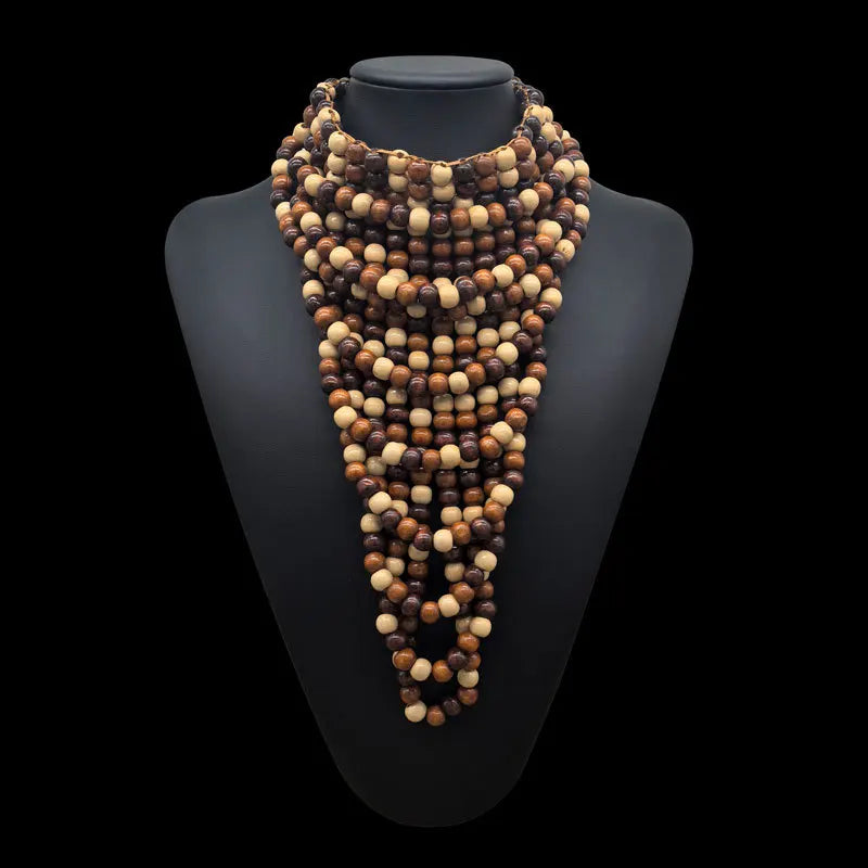Brown Choker Bohemian Wooden Bead Multilayer Necklace