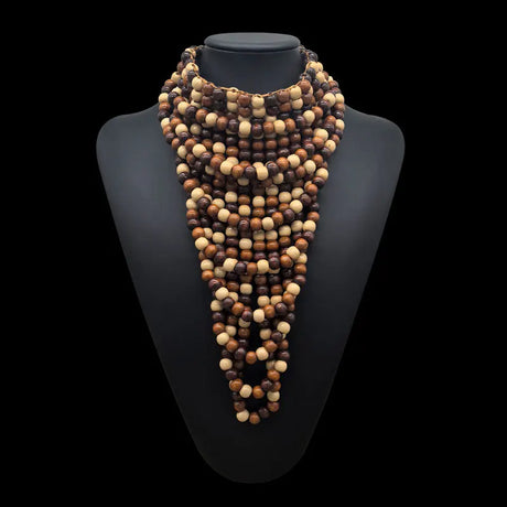 Brown Choker Bohemian Wooden Bead Multilayer Necklace