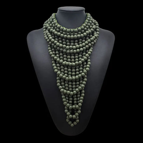 Green Choker Bohemian Wooden Bead Multilayer Necklace