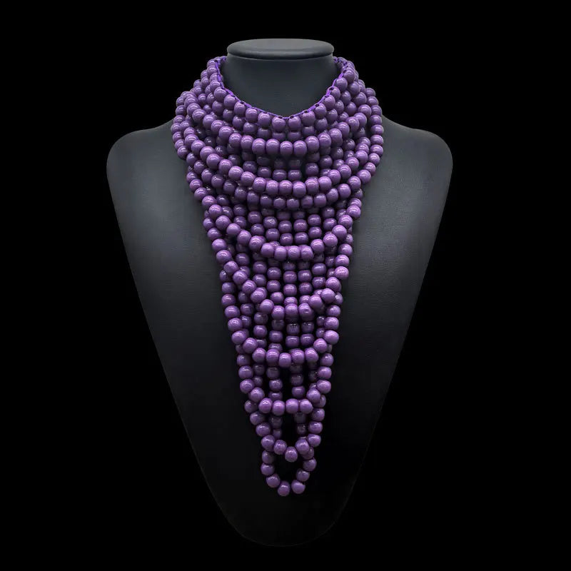 Purple Choker Bohemian Wooden Bead Multilayer Necklace