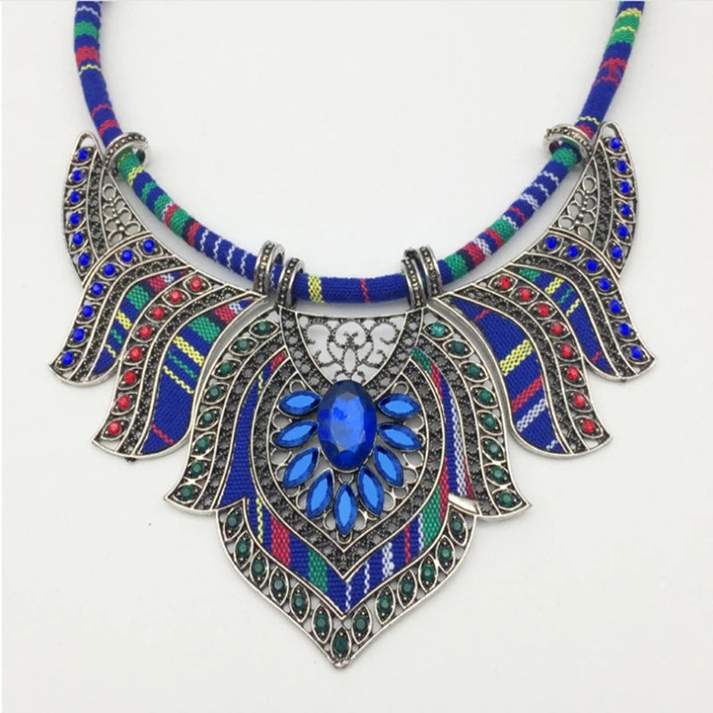 Chunky Bohemia Indian African Egypt Tribal Necklaces Blue