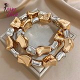 Chunky CCB Two-Tone Gold Silver Irregular Geometric Necklace Sassy Chick Logo